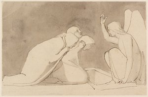 墓地での3人のマリア（鉛筆、ペン、インク、ウォッシュ）（273962も参照） 作： John Flaxman